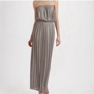 BCBG Strapless Pleated Maxi Dress in Taupe